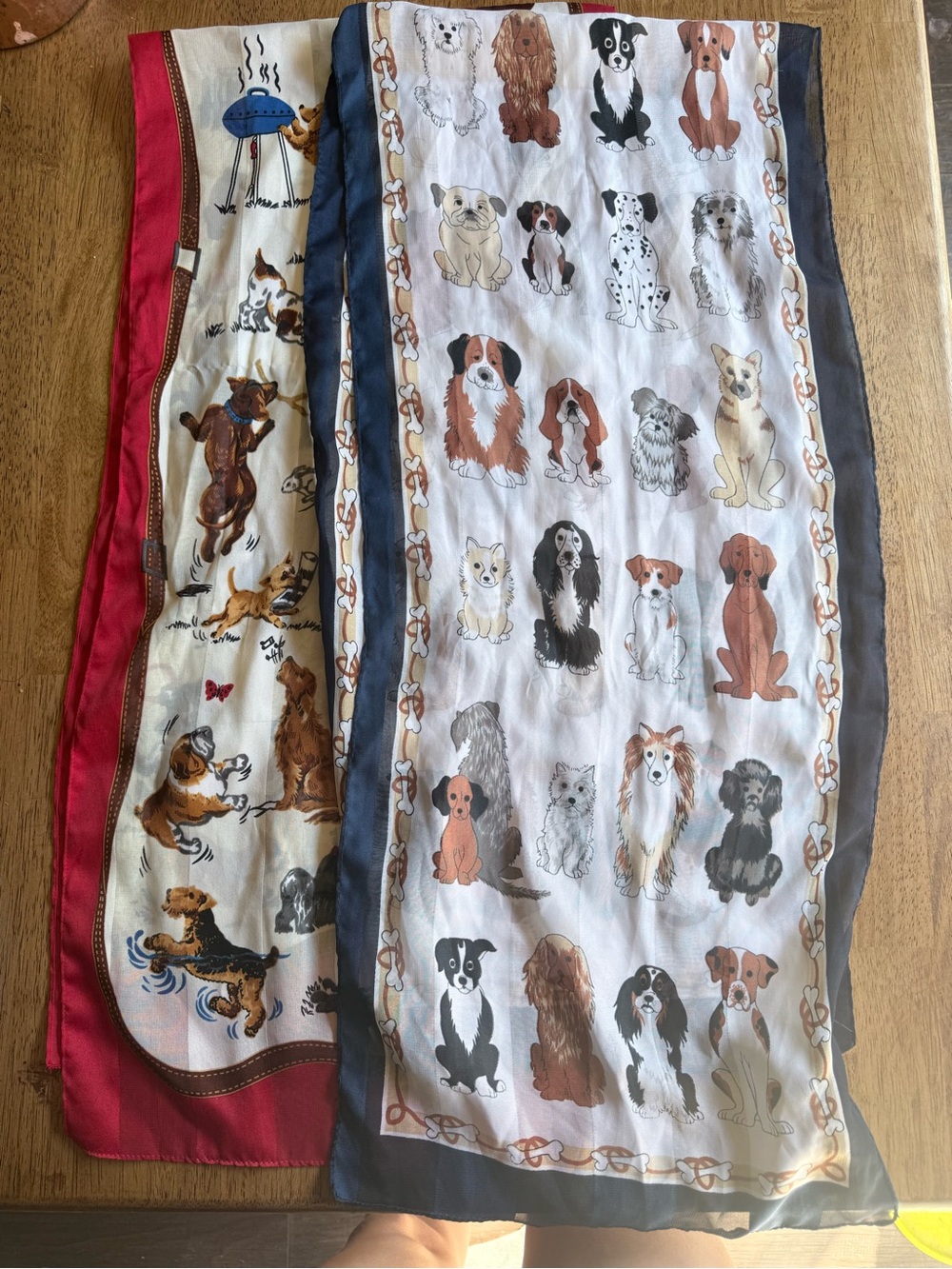 Set of Vintage Dog lover silk scarves with illustrations of various dog breeds